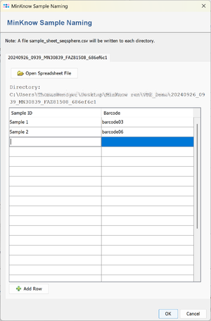 Sample sheet window