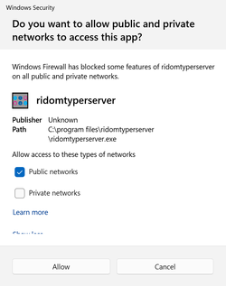 Windows firewall security warning