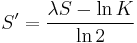 S' = \frac{\lambda S - \ln K}{\ln 2}